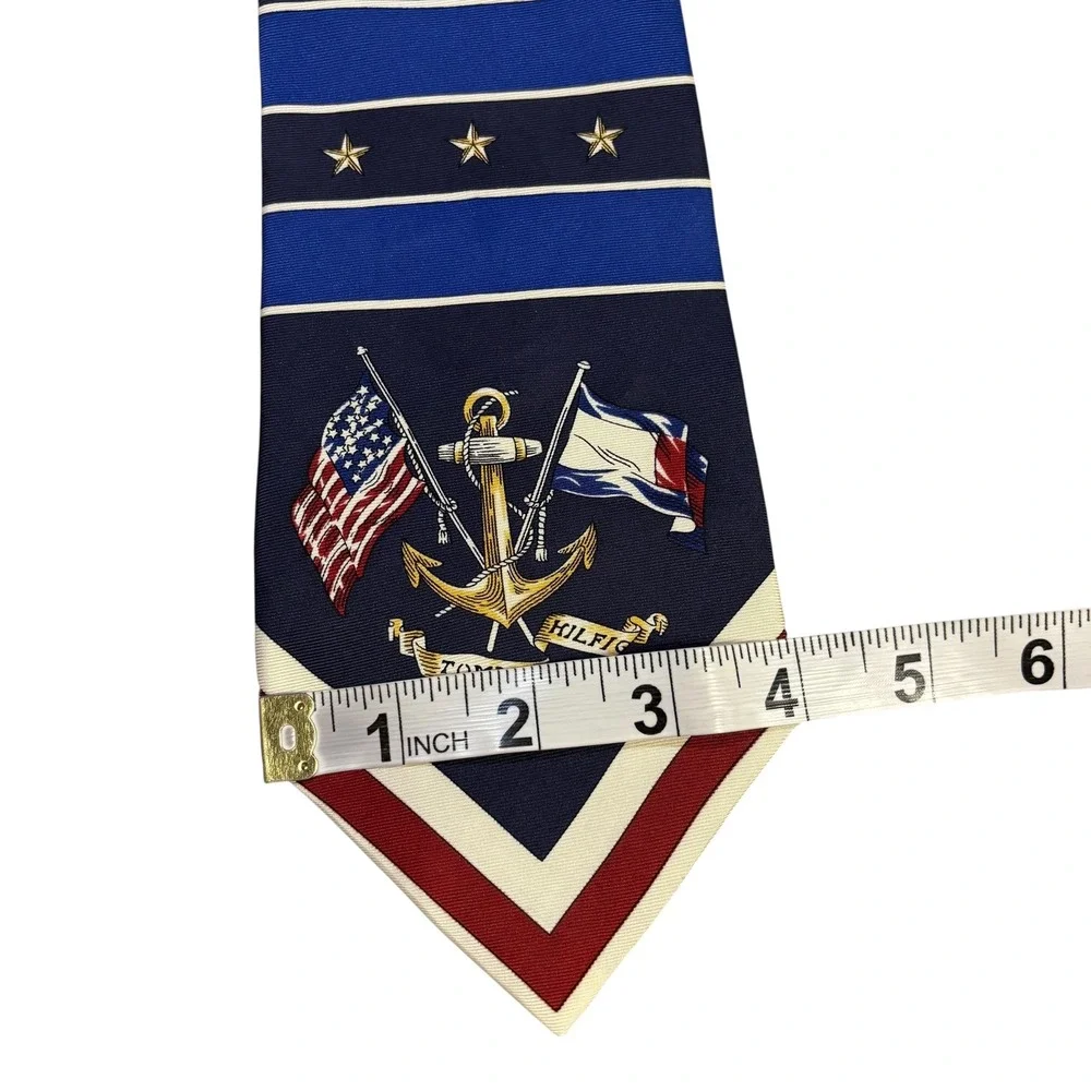 Tommy Hilfiger Tie Italian Silk‎ Nautical American Flag Anchor Navy Stripes